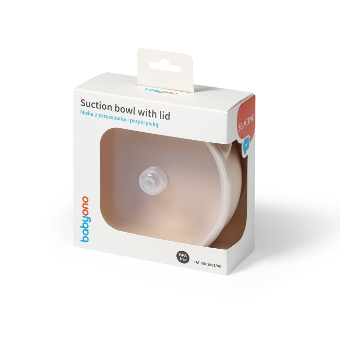 Bol din silicon cu ventuza si capac bej [3]