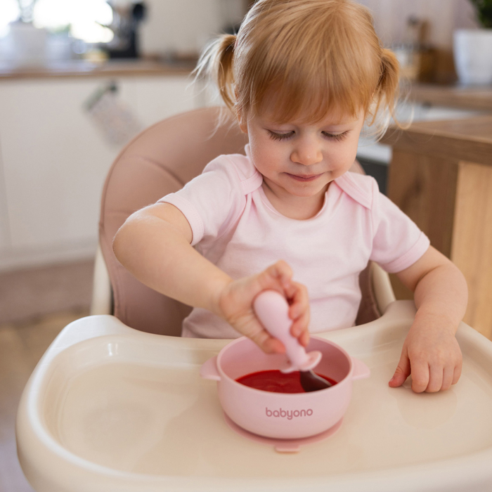 Bol din silicon cu ventuza si capac roz [7]