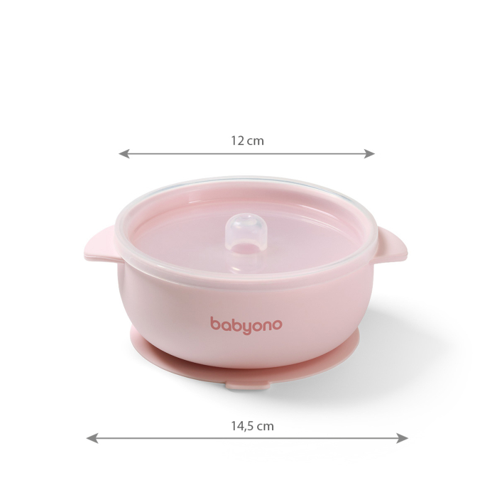 Bol din silicon cu ventuza si capac roz [4]