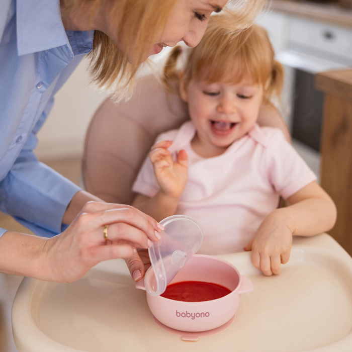 Bol din silicon cu ventuza si capac roz [6]