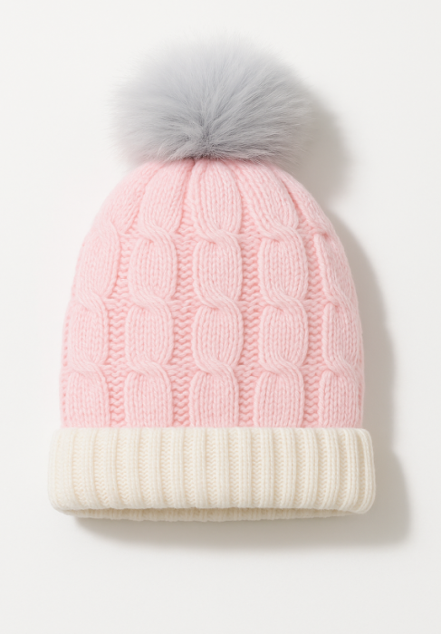 Căciulă tricotată cu mot, Roz [1]