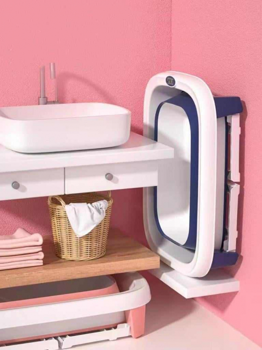 Cadita extensibila functie de varsta, 0-24 luni, cu pelicula antiderapanta, termometru digital si suport buretat, albastra [4]