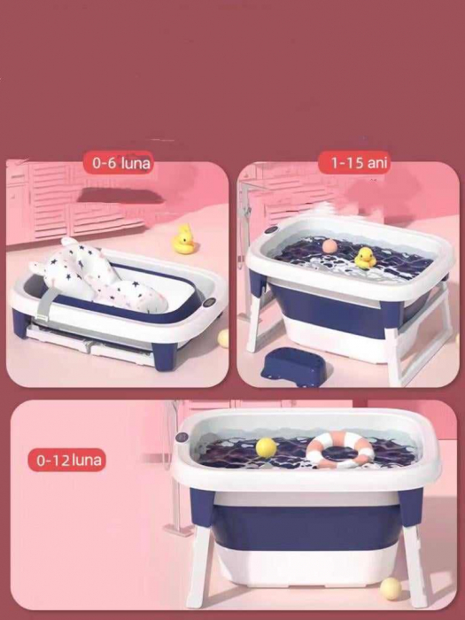 Cadita extensibila functie de varsta, 0-24 luni, cu pelicula antiderapanta, termometru digital si suport buretat, albastra [3]