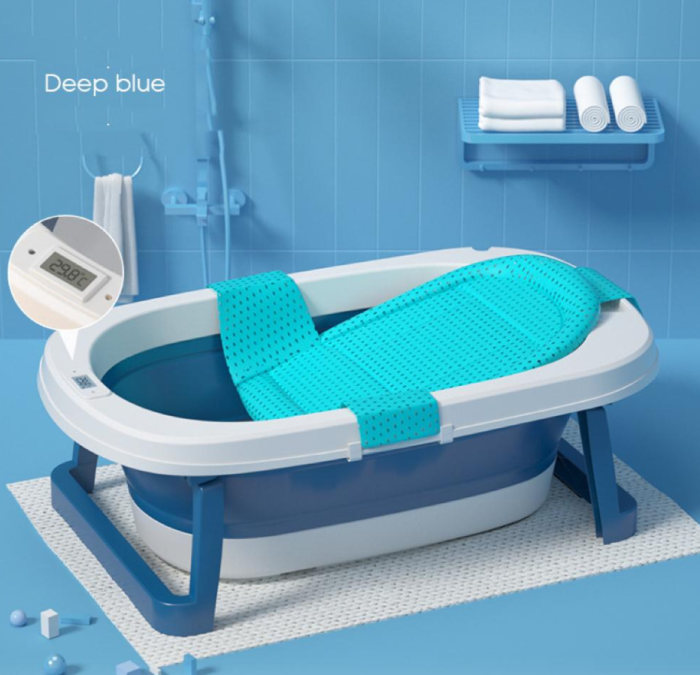 Cadita pliabila, cu termometru digital si pelicula interioara antiderapanta, suport pentru cap de dus, albastra [7]