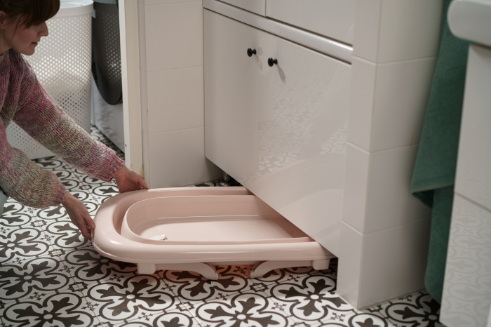 Cadita pliabila cu dop de scurgere si termometru Rosewater Tega Baby [3]