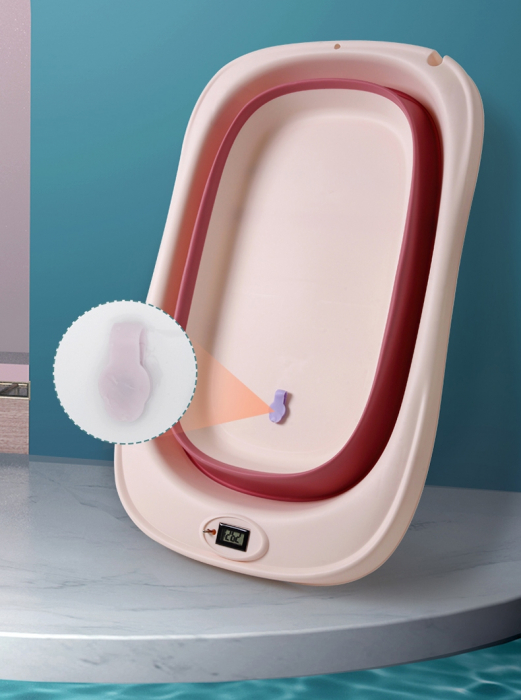 Cadita pliabila pentru bebelusi Beberoyal, cu termometru digital si dop de scurgere, Roz, 81cm [6]