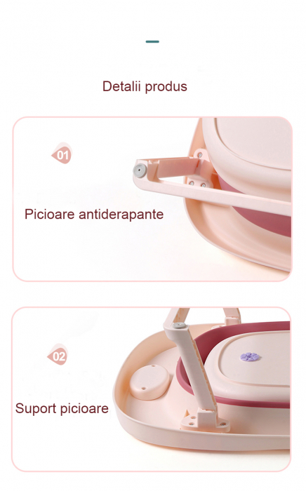Cadita pliabila pentru bebelusi Beberoyal, cu termometru digital si dop de scurgere, Roz, 81cm [7]