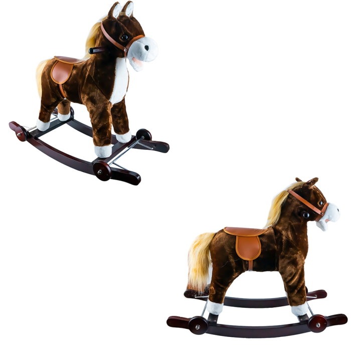 Calut balansoar, lemn + plus, espresso, cu rotile, 74x33x62 cm [2]