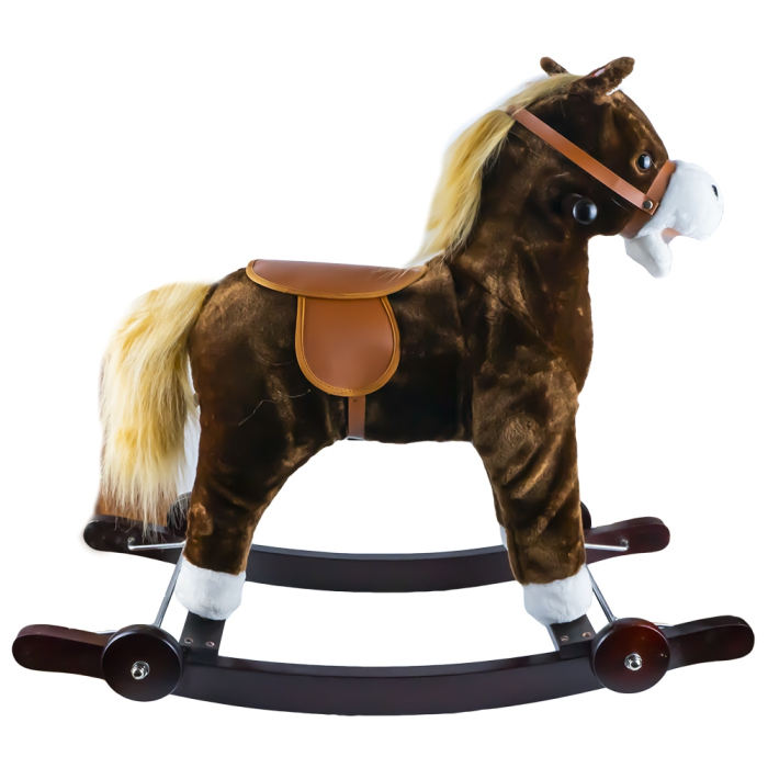 Calut balansoar, lemn + plus, espresso, cu rotile, 74x33x62 cm [3]