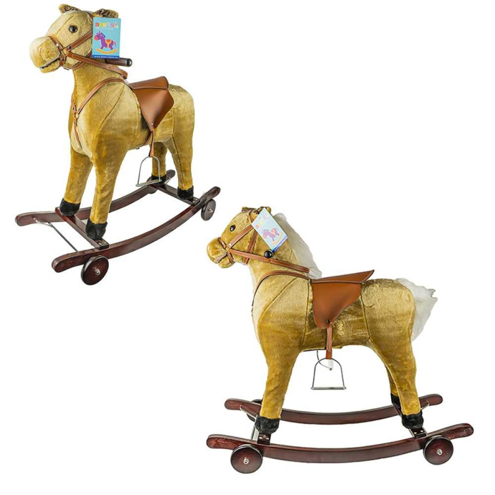 Calut balansoar, lemn + plus, maro, cu rotile, 86x37x78(h) cm [2]