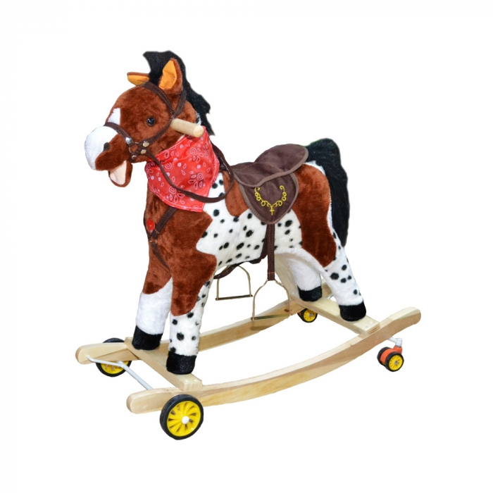 Calut Balansoar, Lemn si Plus, Cu Rotile, Maro si Alb, 71 Cm [1]