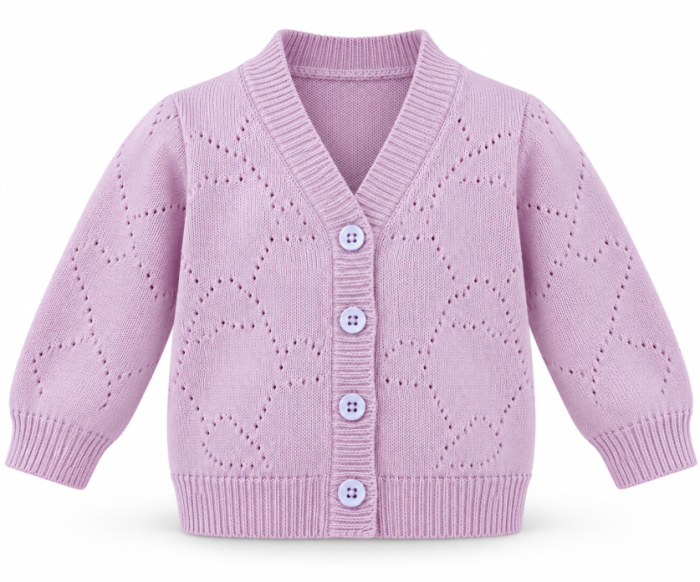 Cardigan tricotat pentru bebeluși – model elegant cu nasturi și imprimeu ajurat, Mov [2]
