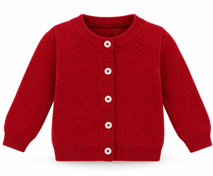 Cardigan tricotat pentru bebeluși – model elegant cu nasturi și imprimeu ajurat, Rosu [2]