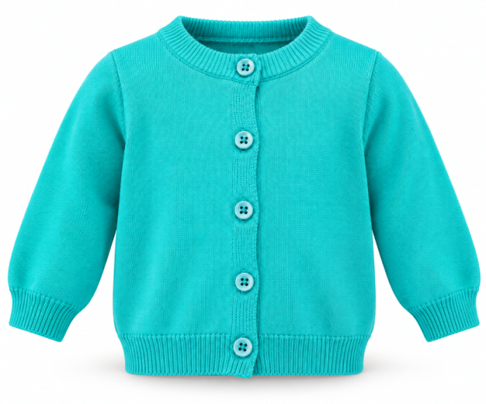 Cardigan tricotat pentru bebeluși – model elegant cu nasturi și imprimeu ajurat, Turcoaz [2]