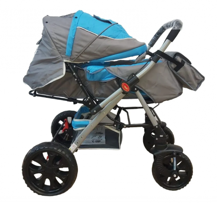 Carucior 0-36 luni, cu maner reversibil, geanta de accesorii si cos cumparaturi, Albastru [3]