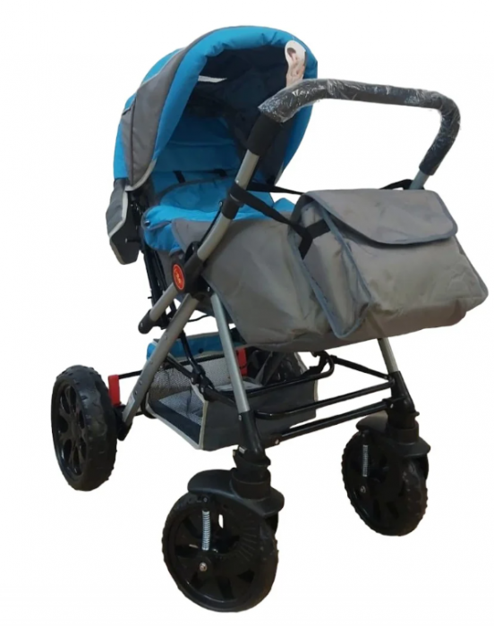 Carucior 0-36 luni, cu maner reversibil, geanta de accesorii si cos cumparaturi, Albastru [5]