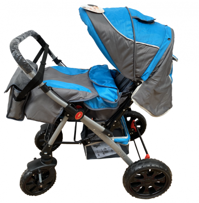 Carucior 0-36 luni, cu maner reversibil, geanta de accesorii si cos cumparaturi, Albastru [6]
