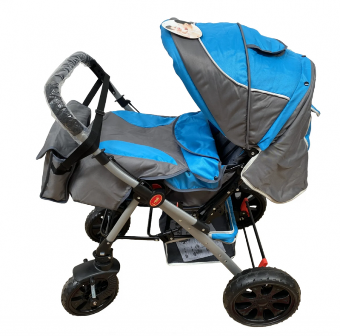Carucior 0-36 luni, cu maner reversibil, geanta de accesorii si cos cumparaturi, Albastru [1]