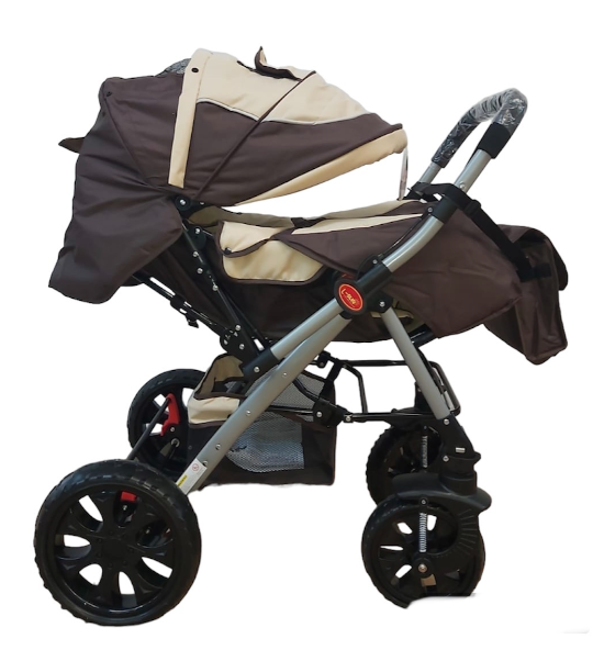 Carucior 0-36 luni, cu maner reversibil, geanta de accesorii si cos cumparaturi, Bej [2]