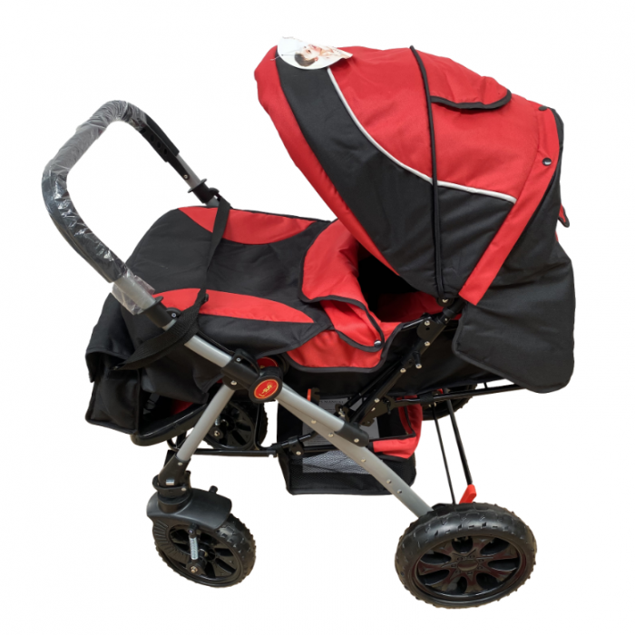 Carucior 0-36 luni, cu maner reversibil, geanta de accesorii si cos cumparaturi, Rosu [5]