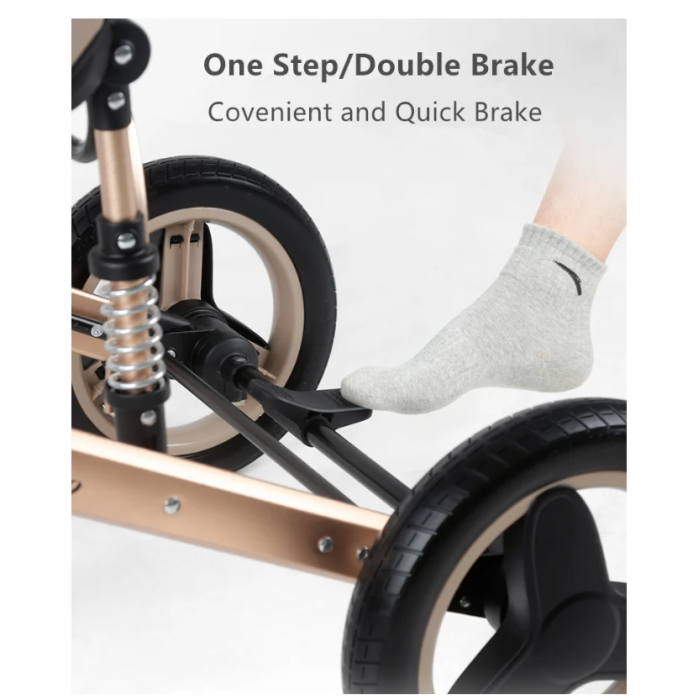 Carucior 2 in 1, Belecoo, cu maner din piele ,landou reversibil, geanta pentru accesorii, multifunctional [8]