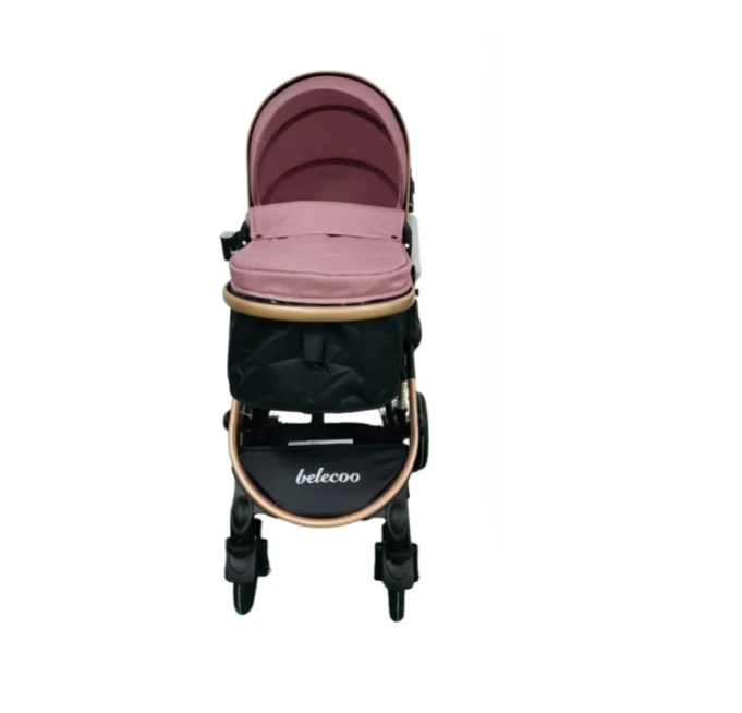 Carucior 2 in 1, Belecoo, cu maner din piele eco ,landou reversibil, geanta pentru accesorii, multifunctional [3]