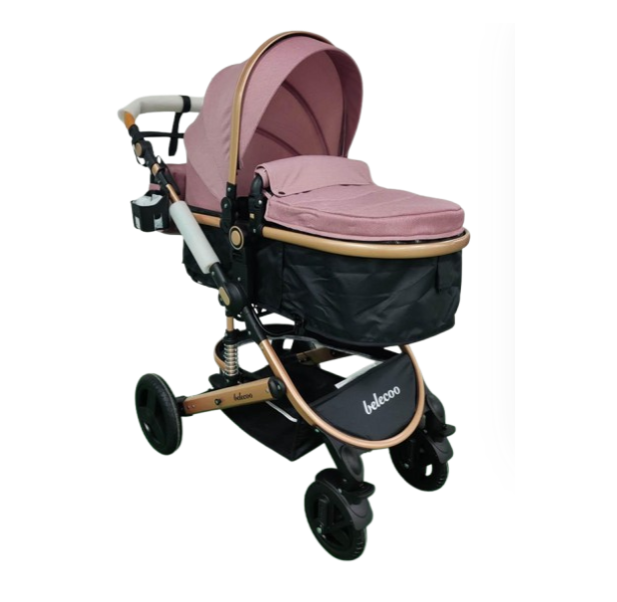 Carucior 2 in 1, Belecoo, cu maner din piele eco ,landou reversibil, geanta pentru accesorii, multifunctional [2]