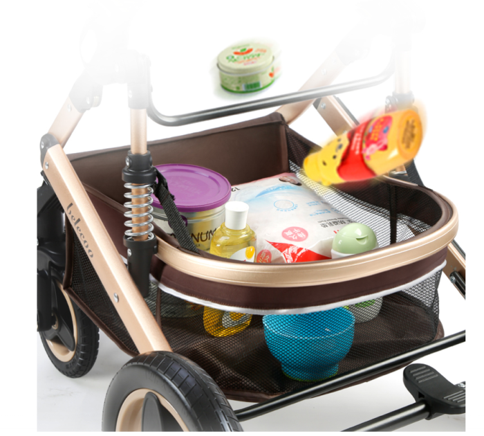 Carucior 2 in 1, Belecoo, cu maner din piele ,landou reversibil, geanta pentru accesorii, multifunctional [9]