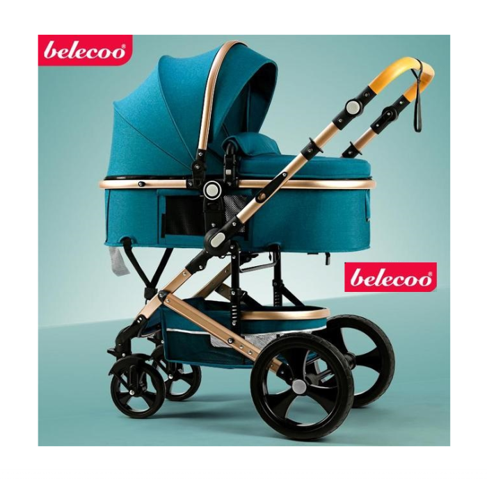 Carucior 2 in 1, Belecoo, cu maner din piele ,landou reversibil, geanta pentru accesorii, multifunctional [1]