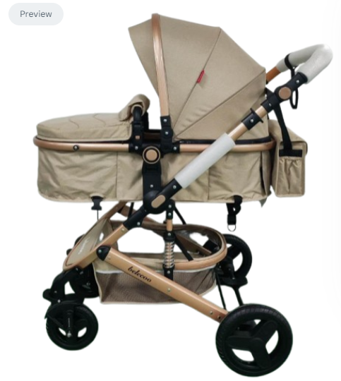 Carucior 2 in 1, Belecoo, cu maner protectie din piele, landou reversibil, geanta pentru accesorii, cu suspensii, multifunctional, bicolor bej Coffe [6]