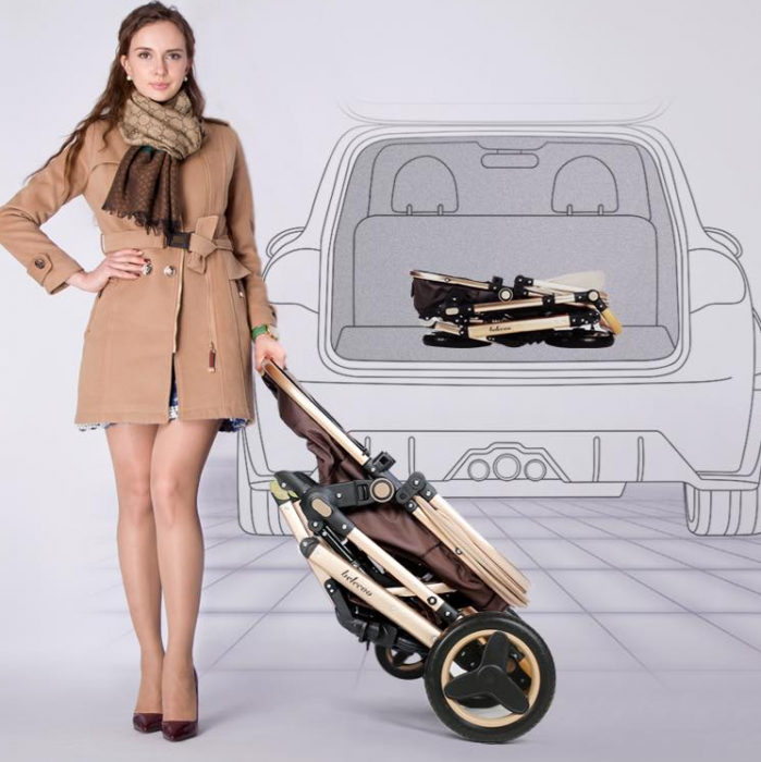 Carucior 2 in 1, Belecoo, cu maner protectie din piele, landou reversibil, geanta pentru accesorii, multifunctional, negru ebony [4]