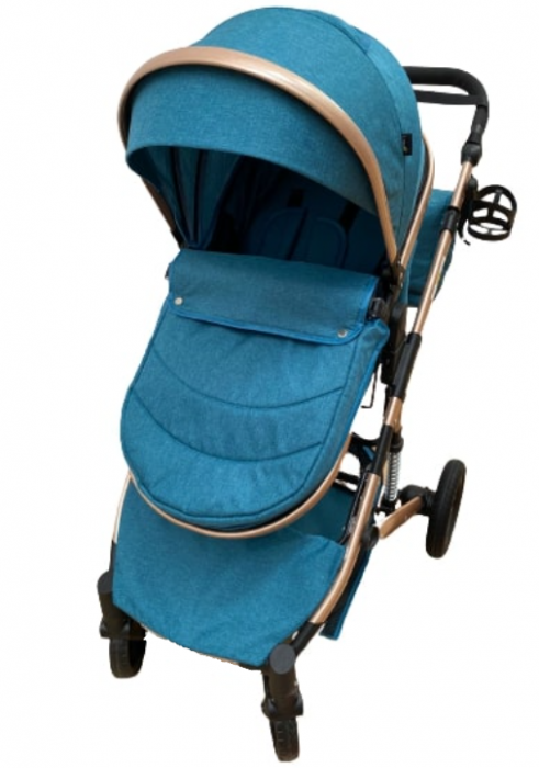 Carucior 2 in 1, Bubu Still, Dubla suspensie pe roata si cadru, Geanta inclusa, Roata cauciuc, Gonflabila, turcoise [6]