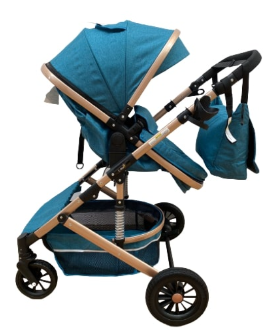 Carucior 2 in 1, Bubu Still, Dubla suspensie pe roata si cadru, Geanta inclusa, Roata cauciuc, Gonflabila, turcoise [5]