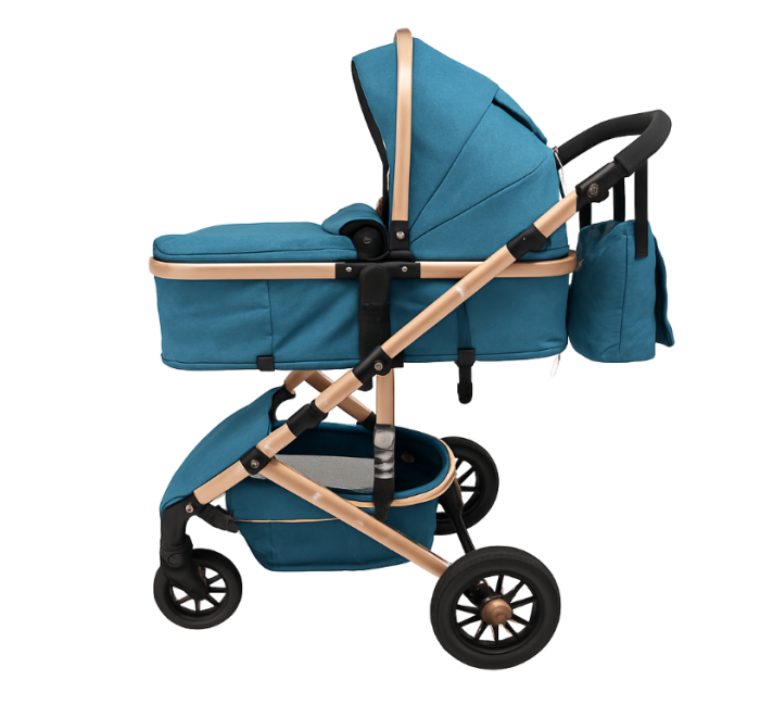 Carucior 2 in 1, Bubu Still, Dubla suspensie pe roata si cadru, Geanta inclusa, Roata cauciuc, Gonflabila, turcoise [2]