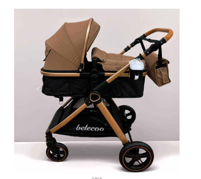 Carucior 2 in 1, Cu landou Reversibil, copertina extensibila, Element dublu de sustinere, geanta pentru scutece, Belecoo [5]