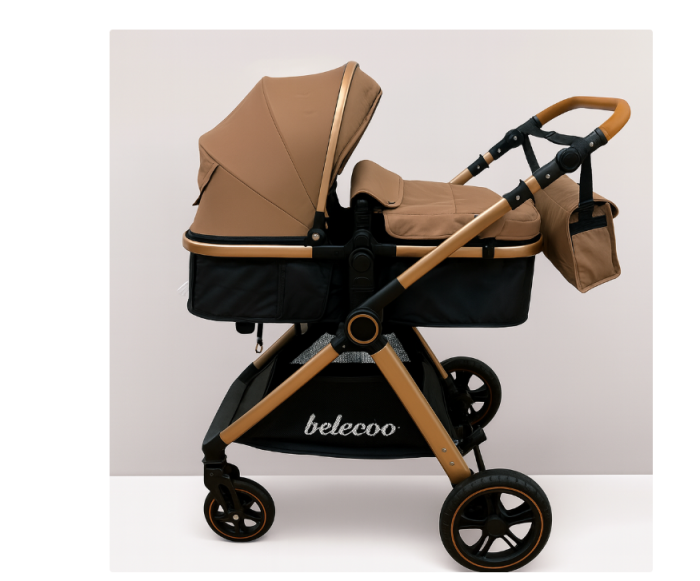 Carucior 2 in 1, Cu landou Reversibil, copertina extensibila, Element dublu de sustinere, geanta pentru scutece, Belecoo [4]