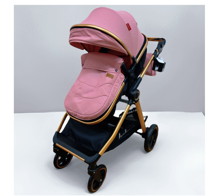Carucior 2 in 1, Cu landou Reversibil, copertina extensibila, Element dublu de sustinere, geanta pentru scutece, Belecoo, Roz cu negru [4]