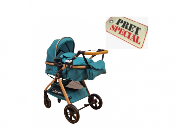 Carucior 2 in 1, Cu landou Reversibil, copertina extensibila, geanta pentru scutece, Belecoo [4]