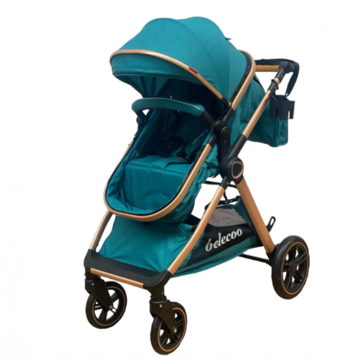 Carucior 2 in 1, Cu landou Reversibil, copertina extensibila, geanta pentru scutece, Belecoo [7]