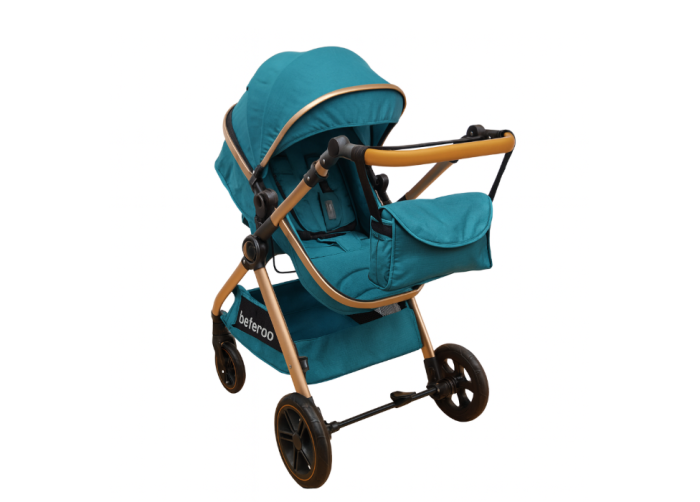 Carucior 2 in 1, Cu landou Reversibil, copertina extensibila, geanta pentru scutece, Belecoo, Turcoaz [1]