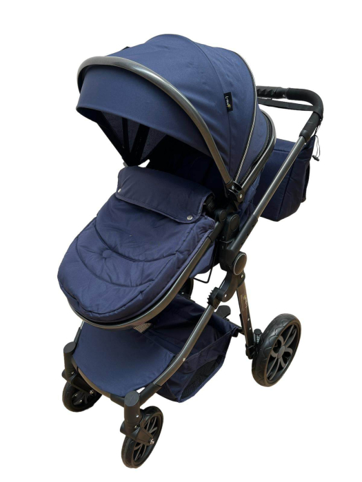 Carucior 2 in 1, Cu landou Reversibil, copertina extensibila, geanta pentru scutece, strangere compacta, plasa de insecte si saltea bambus, albastru [2]