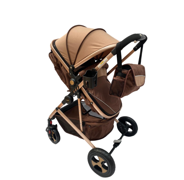 Carucior 2 in 1, Cu landou Reversibil, copertina extensibila, geanta pentru scutece, strangere compacta, plasa de insecte si saltea bambus, bej [3]