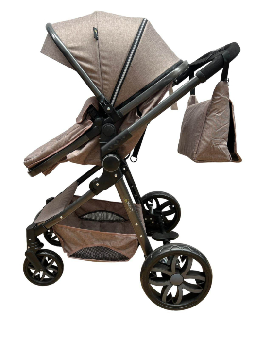 Carucior 2 in 1, Cu landou Reversibil, copertina extensibila, geanta pentru scutece, strangere compacta, plasa de insecte si saltea bambus, bej [4]