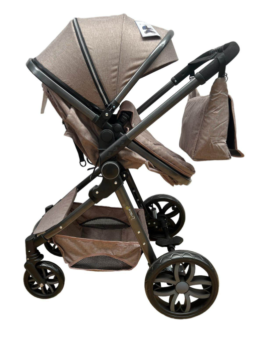 Carucior 2 in 1, Cu landou Reversibil, copertina extensibila, geanta pentru scutece, strangere compacta, plasa de insecte si saltea bambus, bej [3]