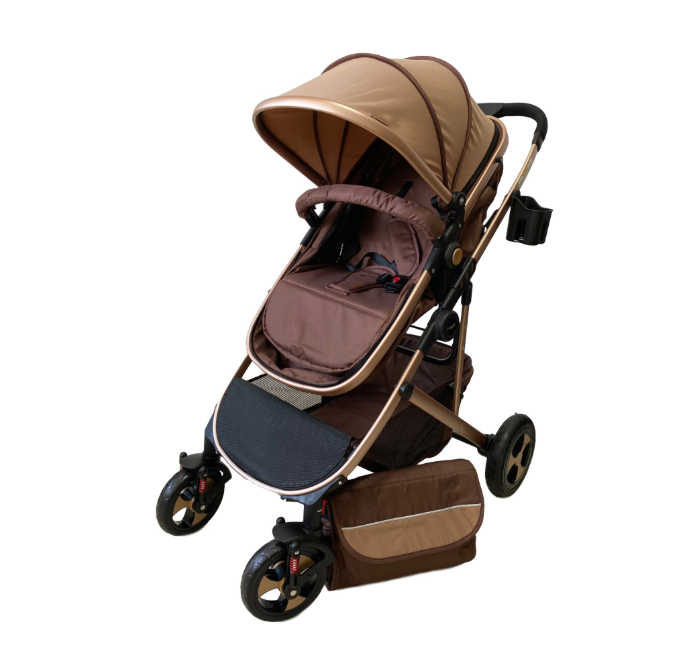 Carucior 2 in 1, Cu landou Reversibil, copertina extensibila, geanta pentru scutece, strangere compacta, plasa de insecte si saltea bambus, bej [6]