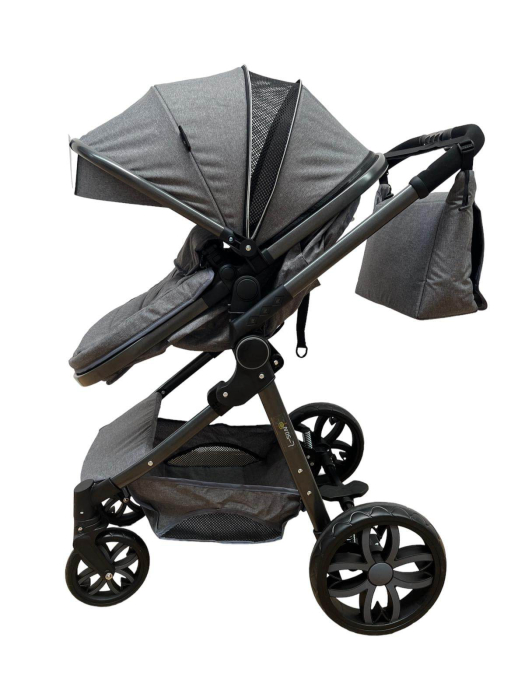 Carucior 2 in 1, Cu landou Reversibil, copertina extensibila, geanta pentru scutece, strangere compacta, plasa de insecte si saltea bambus, gri [3]