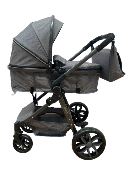 Carucior 2 in 1, Cu landou Reversibil, copertina extensibila, geanta pentru scutece, strangere compacta, plasa de insecte si saltea bambus, gri [2]