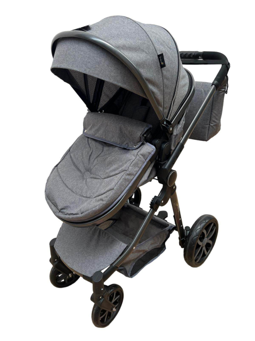 Carucior 2 in 1, Cu landou Reversibil, copertina extensibila, geanta pentru scutece, strangere compacta, plasa de insecte si saltea bambus, gri [5]