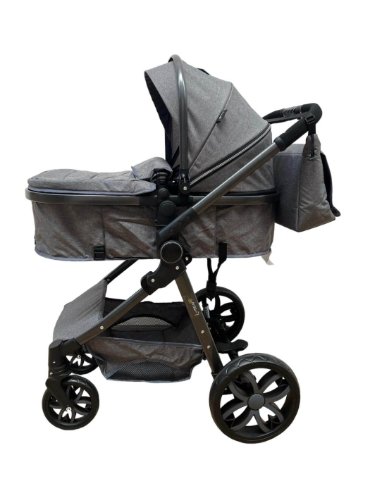 Carucior 2 in 1, Cu landou Reversibil, copertina extensibila, geanta pentru scutece, strangere compacta, plasa de insecte si saltea bambus, gri [1]