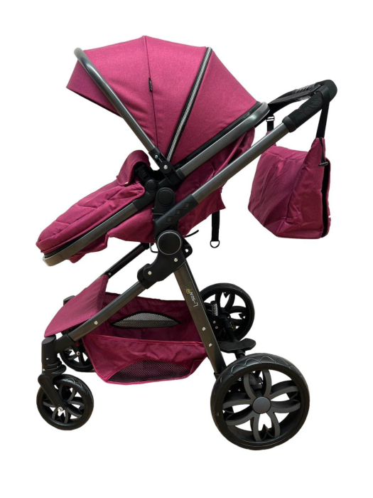 Carucior 2 in 1, Cu landou Reversibil, copertina extensibila, geanta pentru scutece, strangere compacta, plasa de insecte si saltea bambus, mov [5]